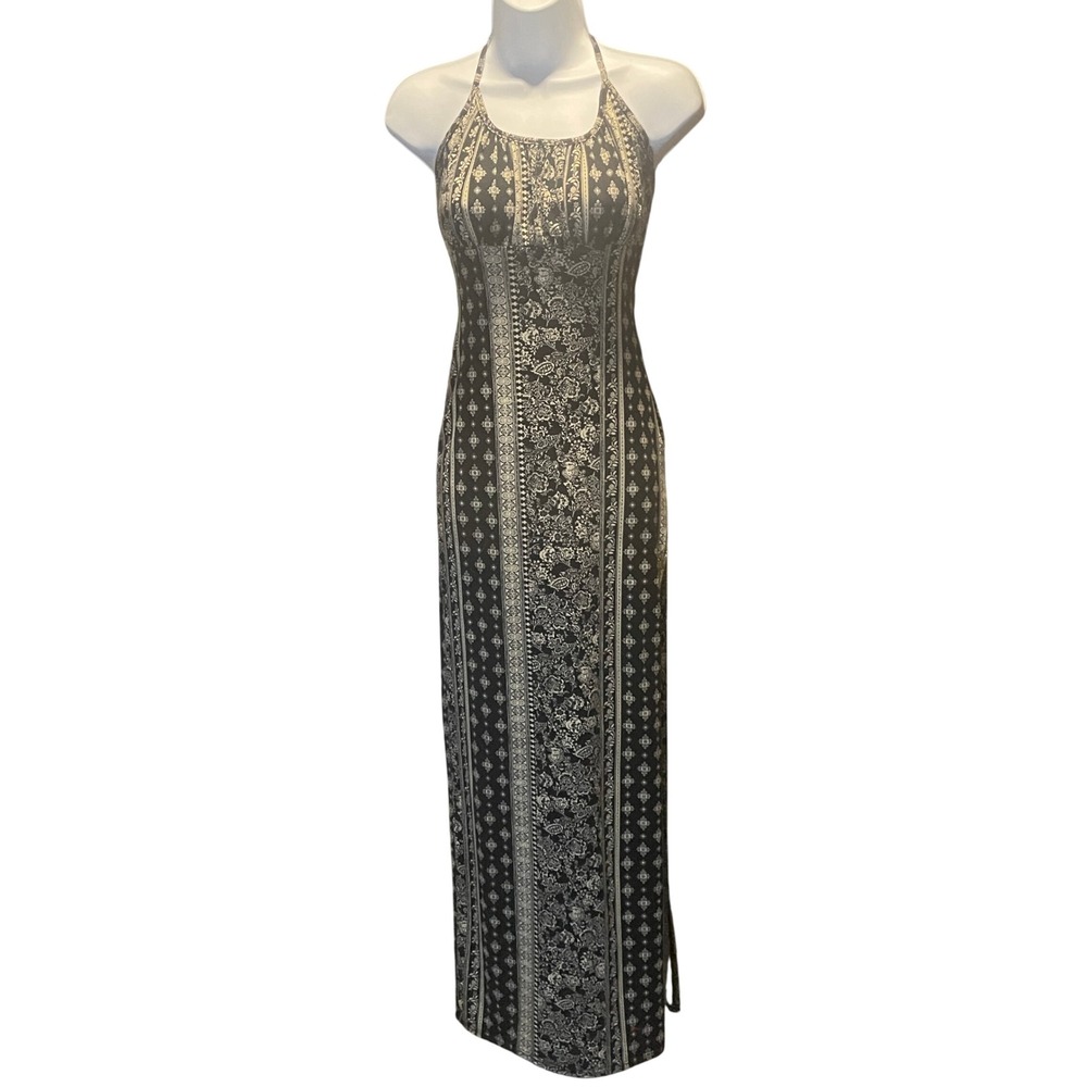 Womens Y2K Coquette Babydoll Paisley Floral Halter Maxi Dress Small Open Back